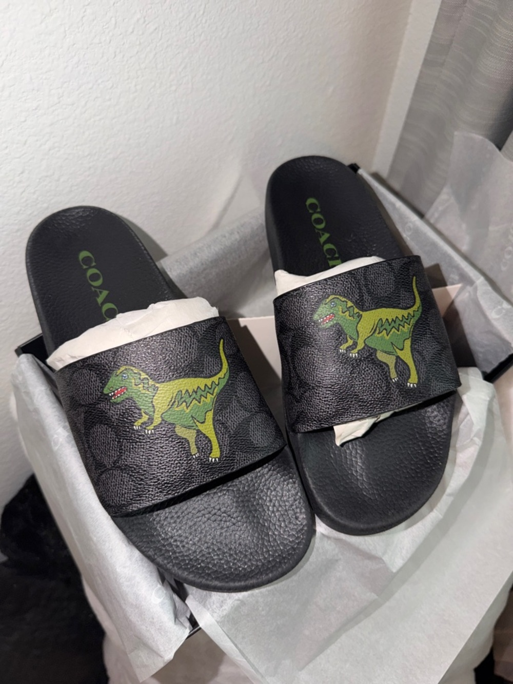 ‼️❌FINAL PRICE DROP❌‼️New! Coach Signature Rexy Slides size 8 Black